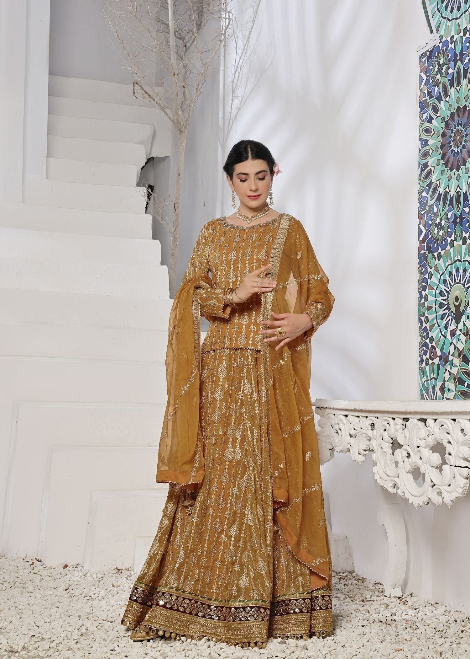 Ayesha Closet Naurattan Glittery Gold Women 3pcs