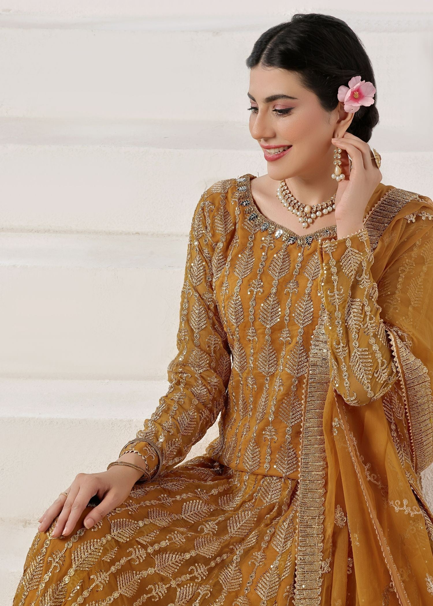 Ayesha Closet Naurattan Glittery Gold Women 3pcs