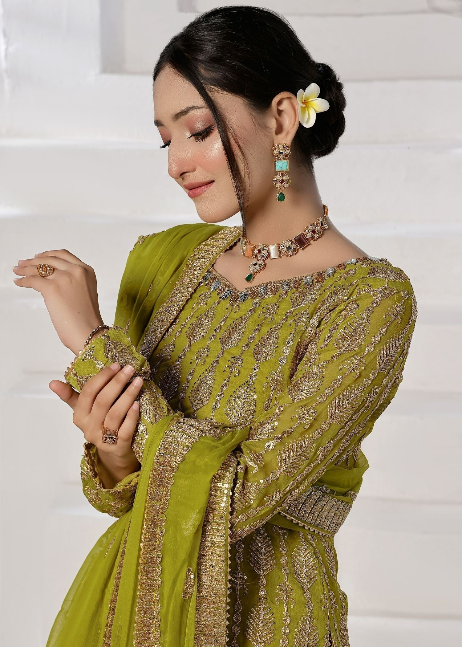 Ayesha Closet Naurattan Vibrant Olive Women 3pcs