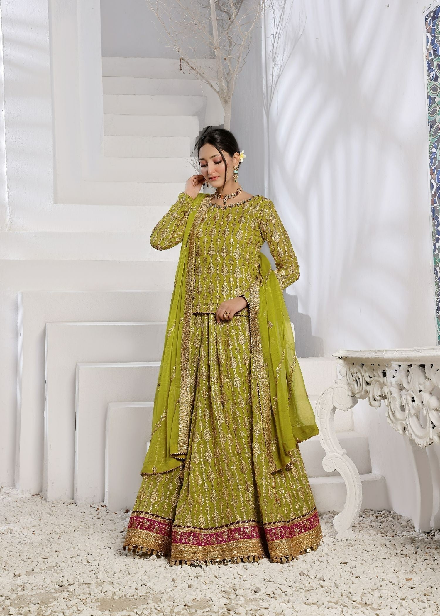 Ayesha Closet Naurattan Vibrant Olive Women 3pcs