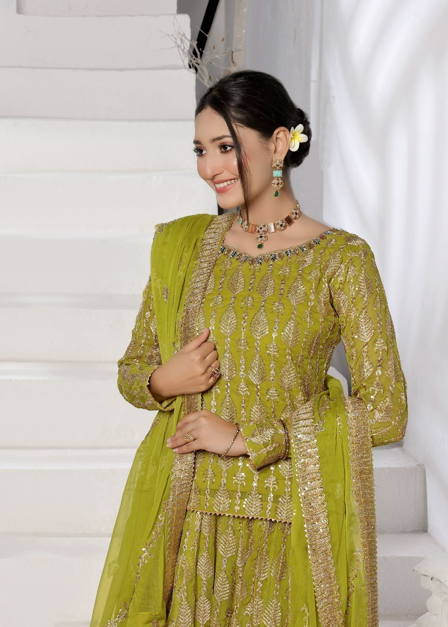 Ayesha Closet Naurattan Vibrant Olive Women 3pcs