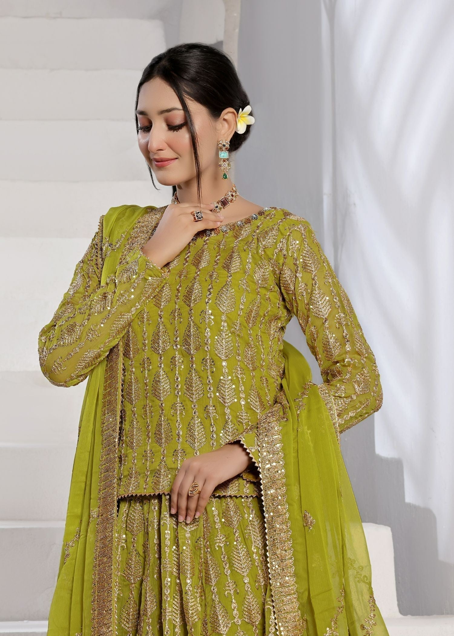 Ayesha Closet Naurattan Vibrant Olive Women 3pcs