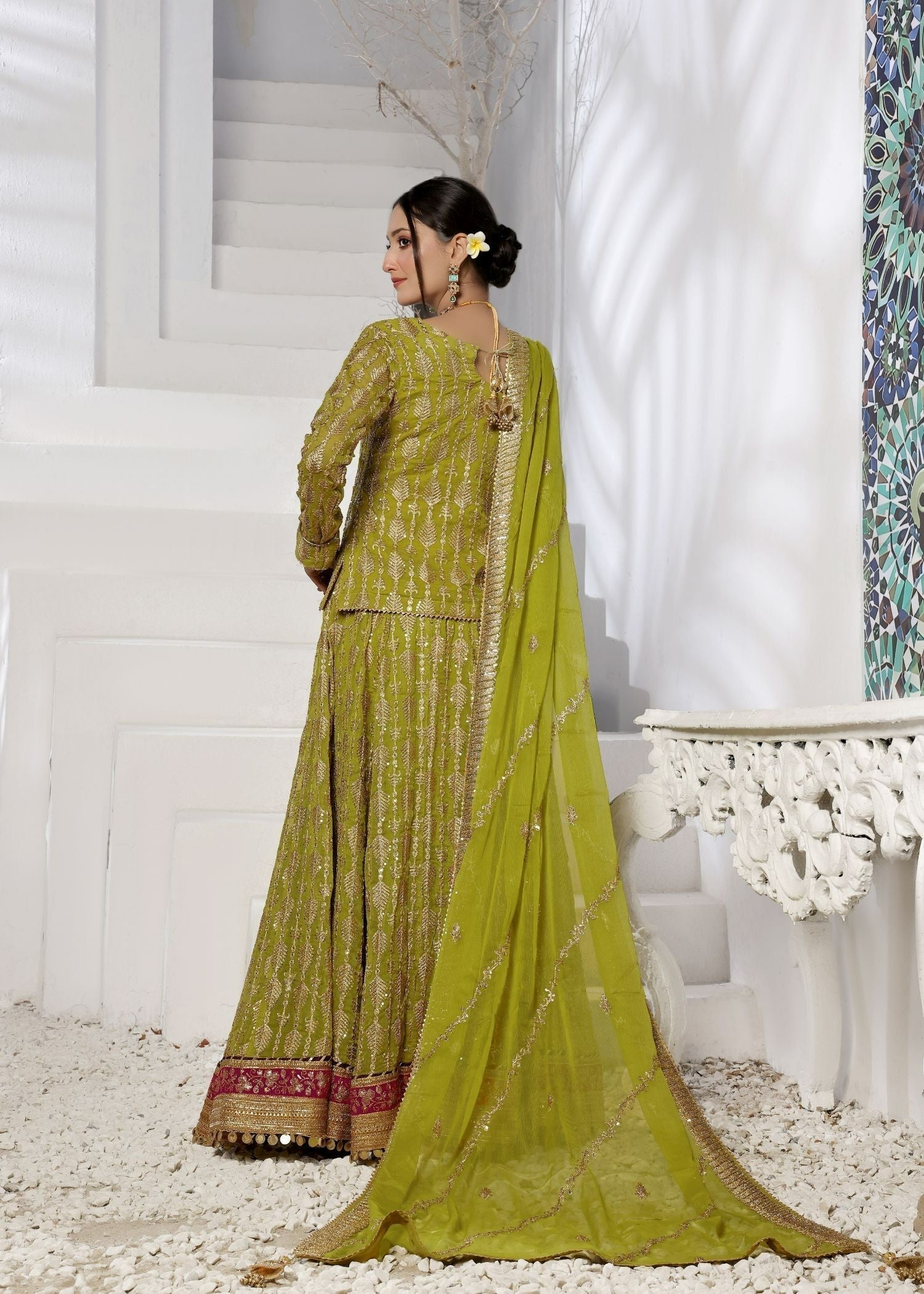 Ayesha Closet Naurattan Vibrant Olive Women 3pcs