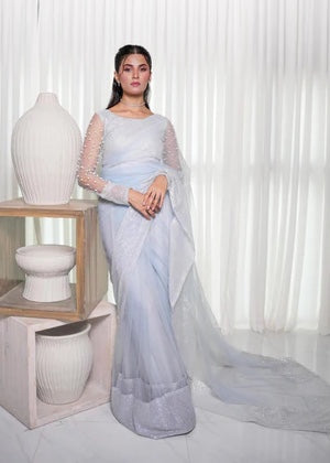 Ripret Ice blue pearl saree Women 3pcs