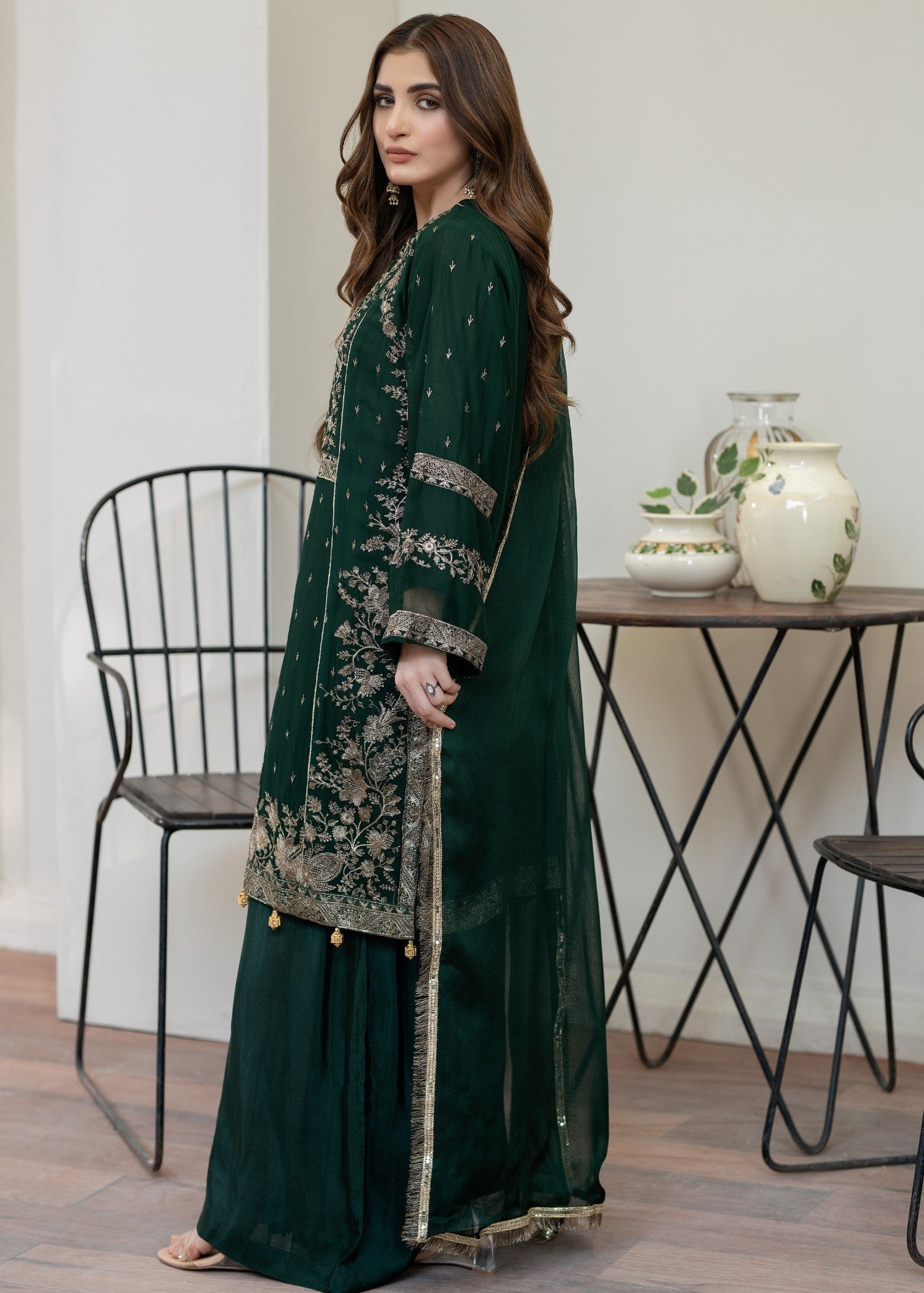 Pehnawa By Bin Akram’s Goldish Green CHIFFON Women 3pcs