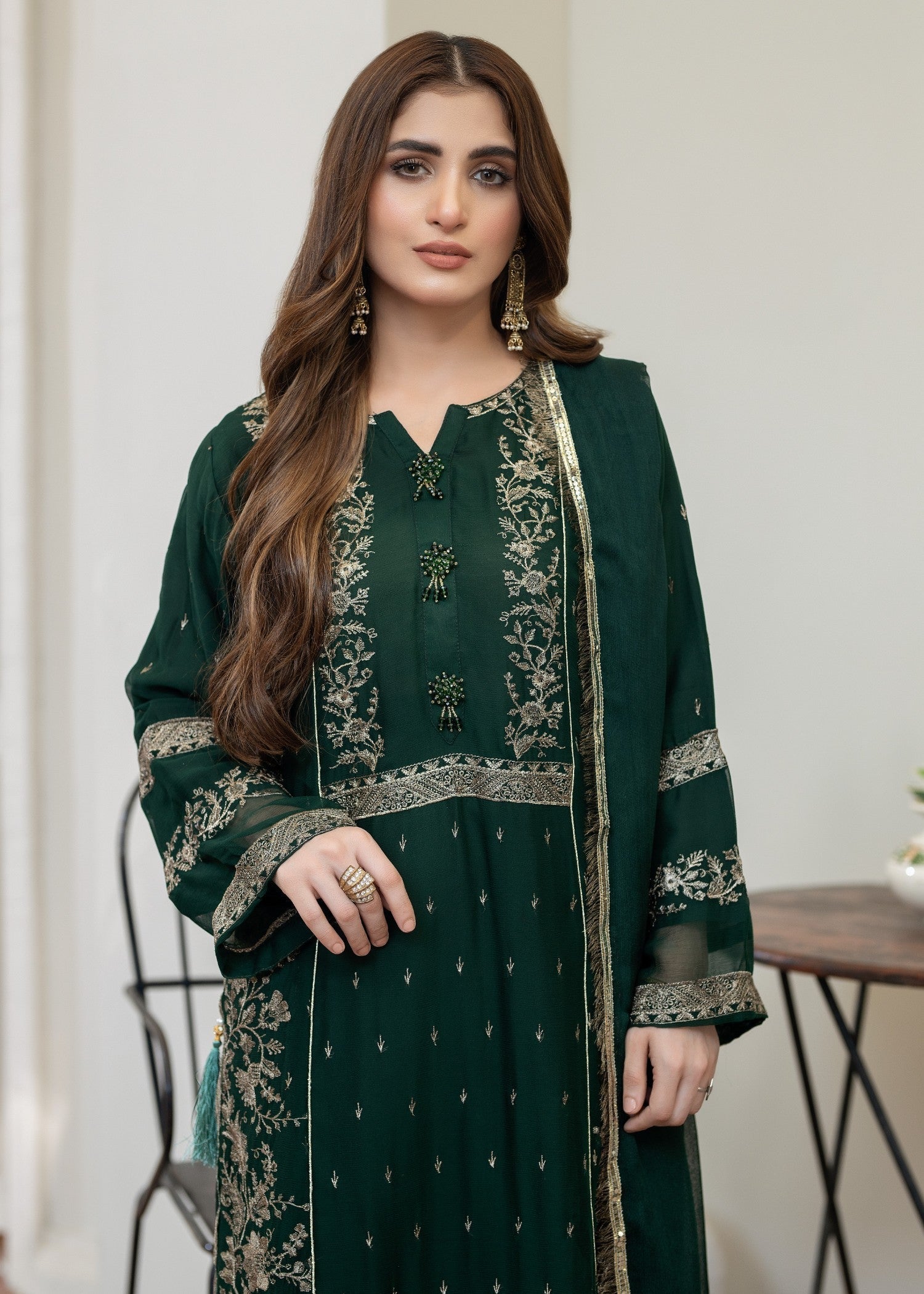 Pehnawa By Bin Akram’s Goldish Green CHIFFON Women 3pcs