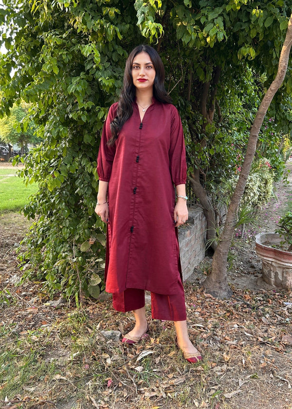 Damask Clothing Studio Sajni Solid Maroon Women 2pcs