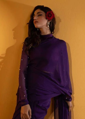 Ripret Purple stone saree Women 3pcs