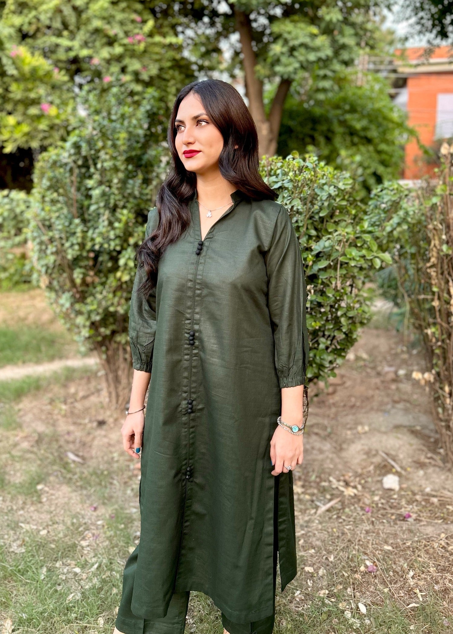 Damask Clothing Studio Sajni Solid Green Women 2pcs