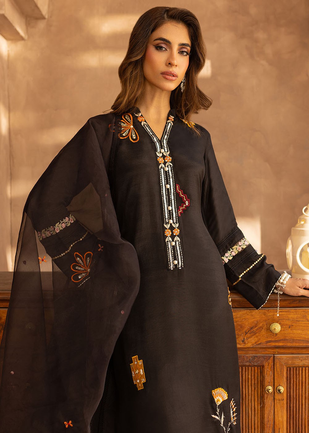 Merakish Spider Black Stitched handwork embellished Women 3pcs