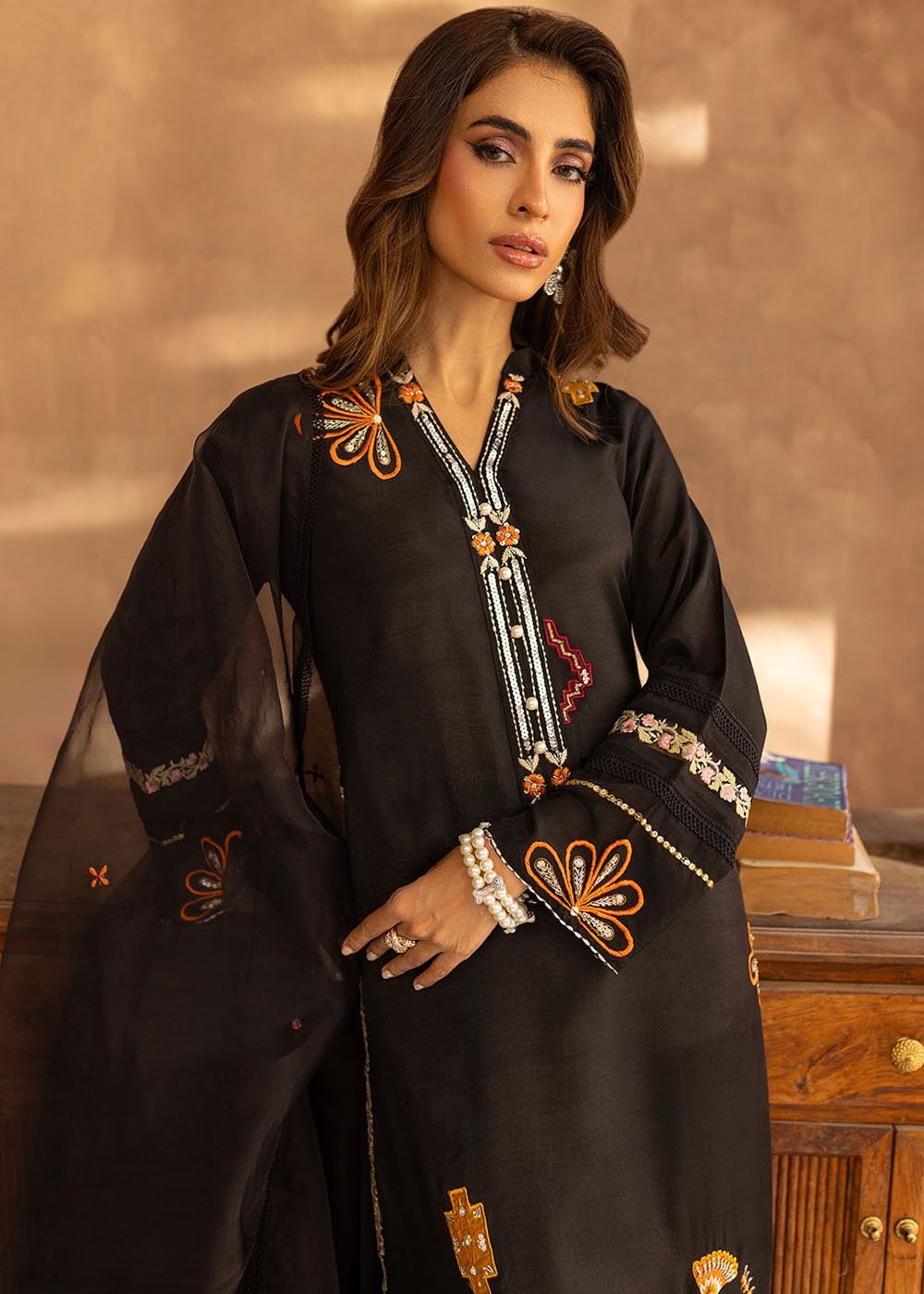 Merakish Spider Black Stitched handwork embellished Women 3pcs