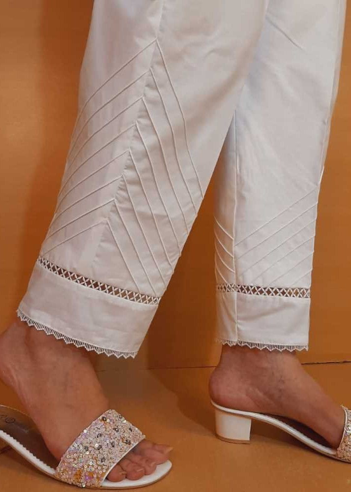 Zardi Laces embellished Cotton Trouser White PT01 Women 1pcs