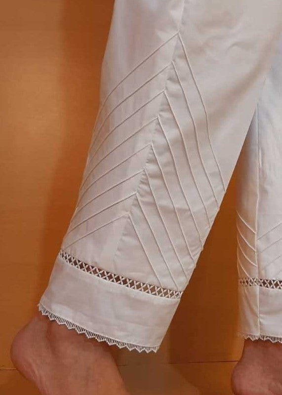 Zardi Laces embellished Cotton Trouser White PT01 Women 1pcs