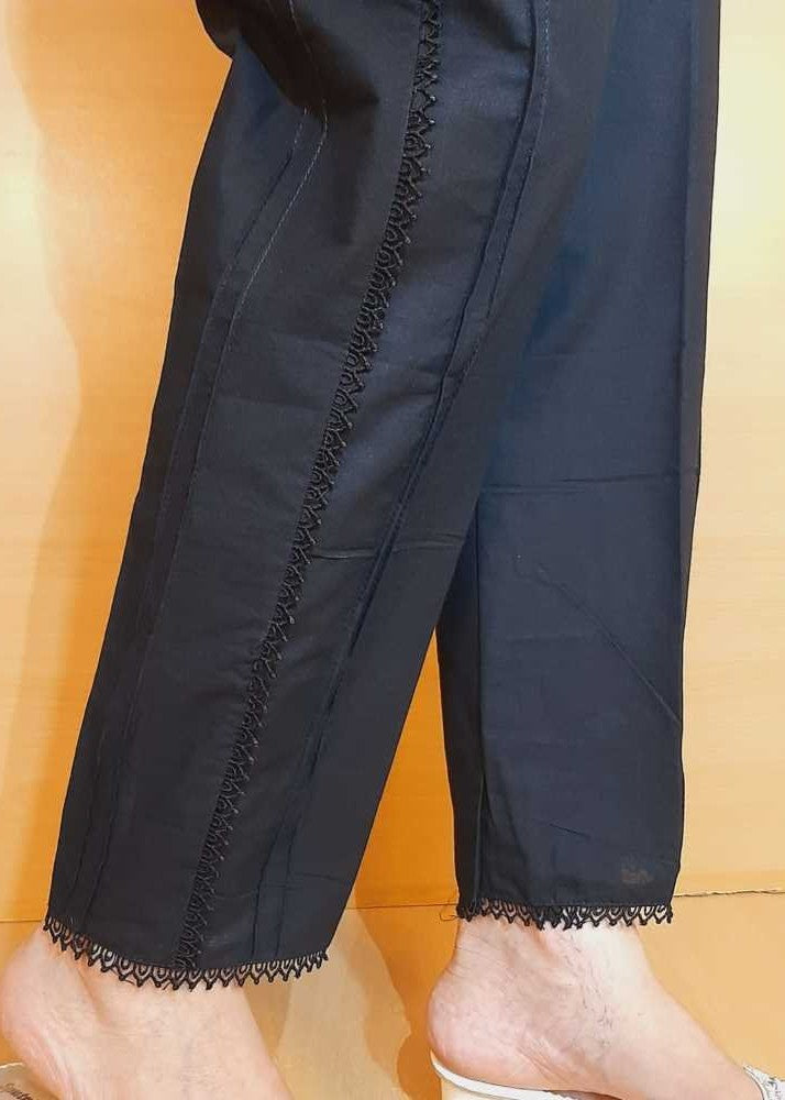 Zardi Laces embellished Soft Cotton Trouser Black PT08 Women 1pcs