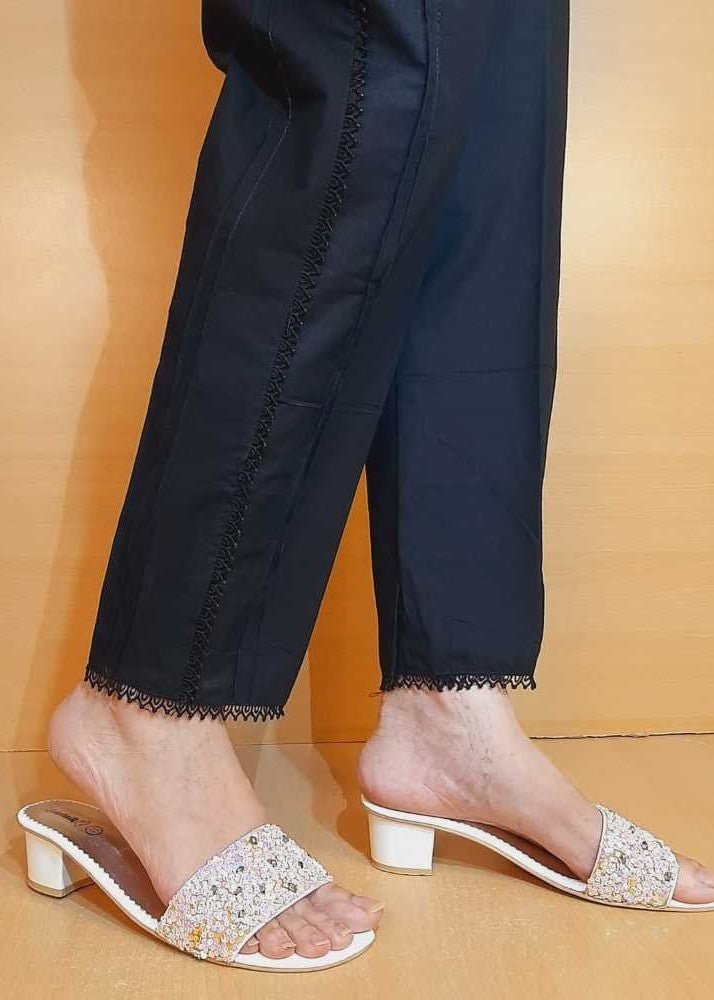 Zardi Laces embellished Soft Cotton Trouser Black PT08 Women 1pcs