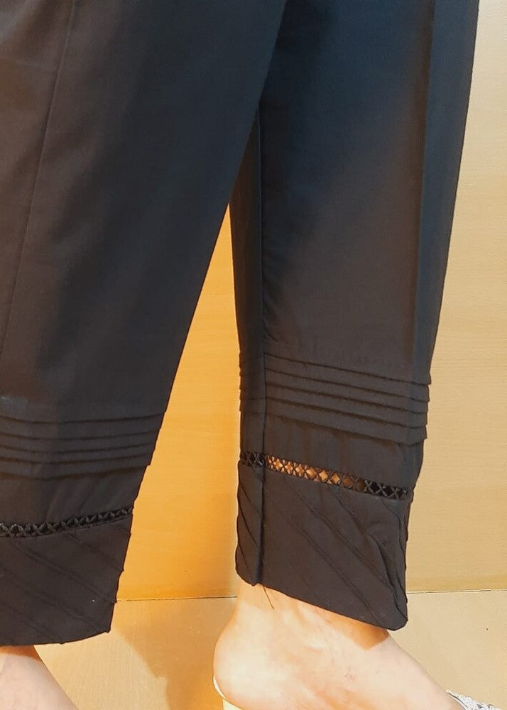 Zardi Laces embellished Soft Cotton Trouser Black PT13 Women 1pcs