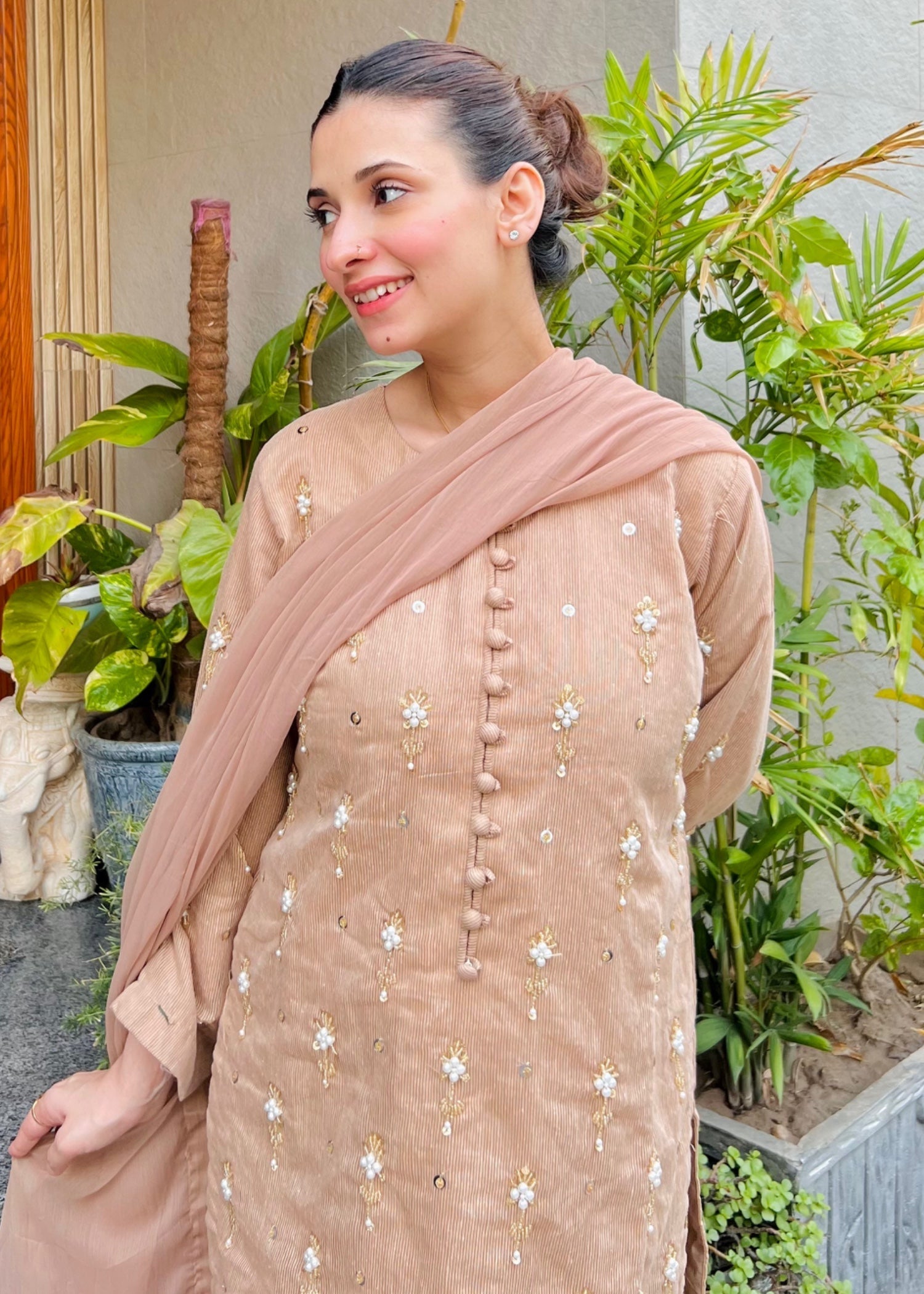 Ayesha B CAMEL BROWN FALAK HANDWORK Women 3pcs