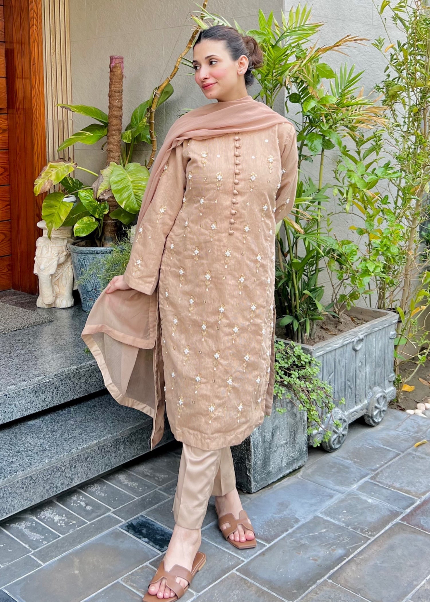 Ayesha B CAMEL BROWN FALAK HANDWORK Women 3pcs