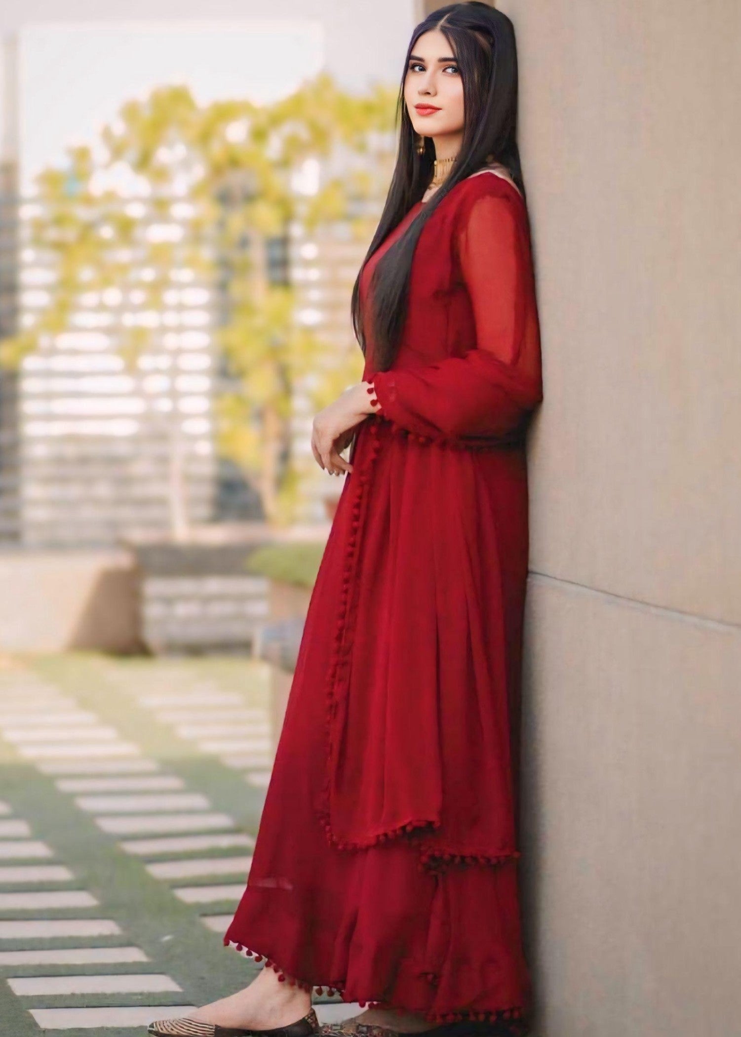 Anabiya Riwaaj Anarkali maroon Women 2pcs