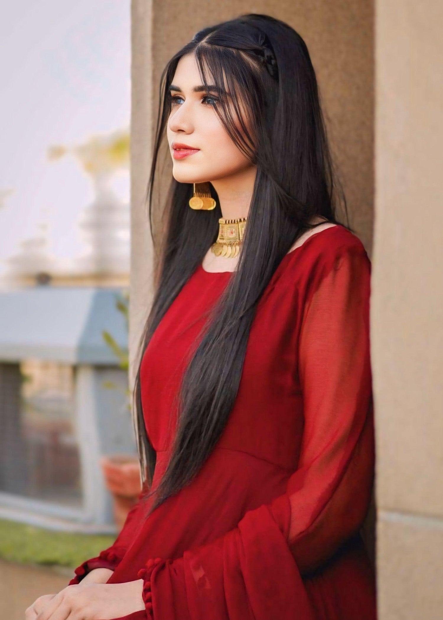 Anabiya Riwaaj Anarkali maroon Women 2pcs