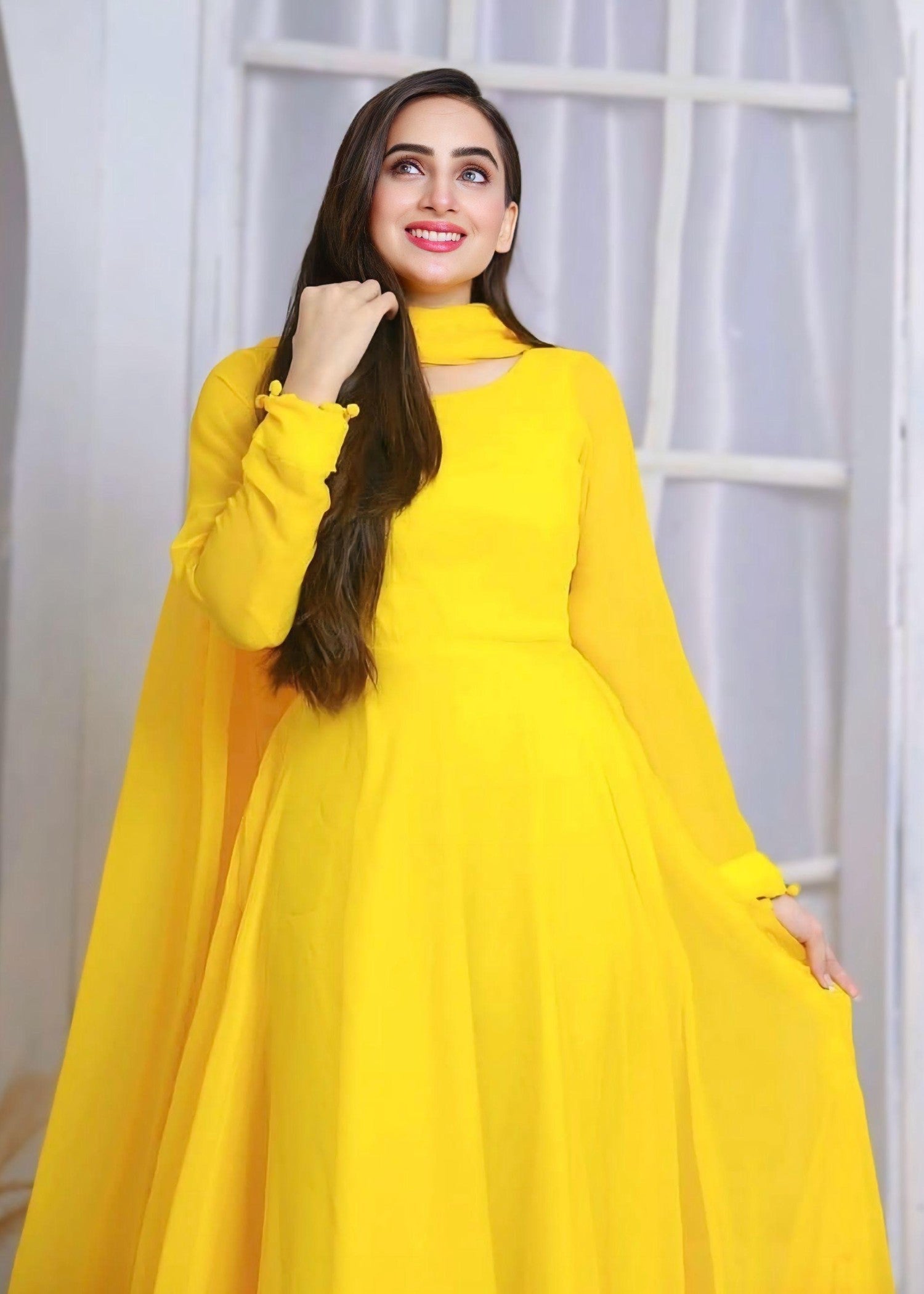 Anabiya Riwaaj anarkali yellow Women 2pcs