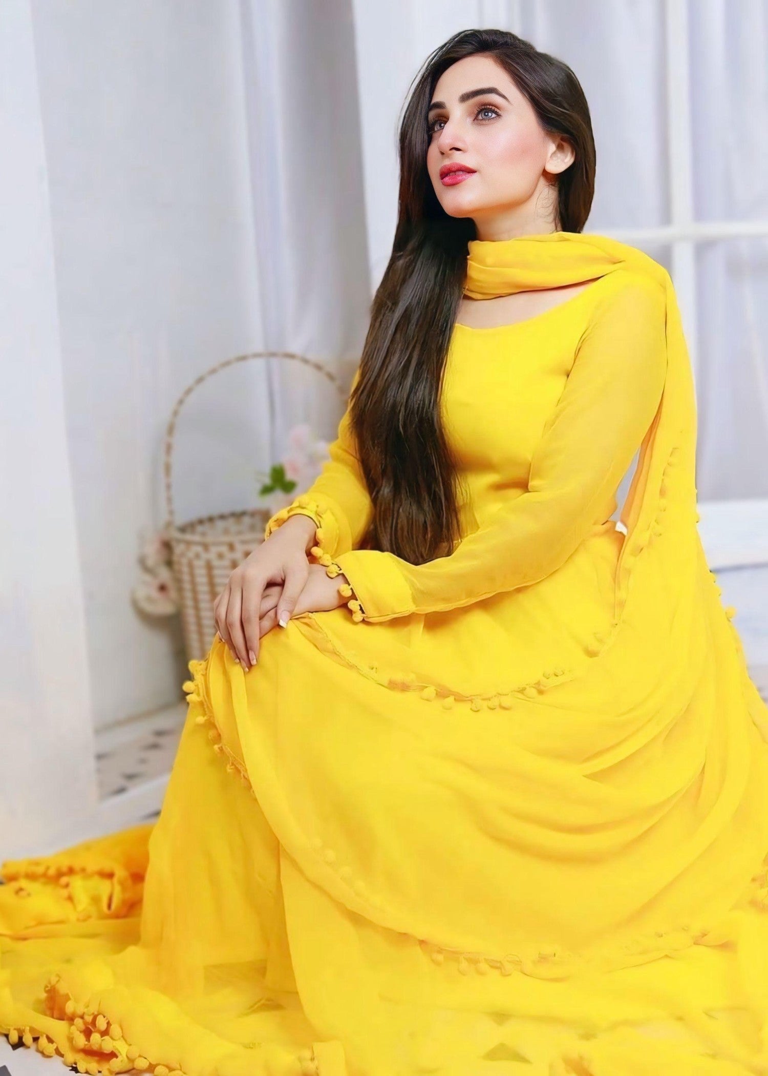 Anabiya Riwaaj anarkali yellow Women 2pcs