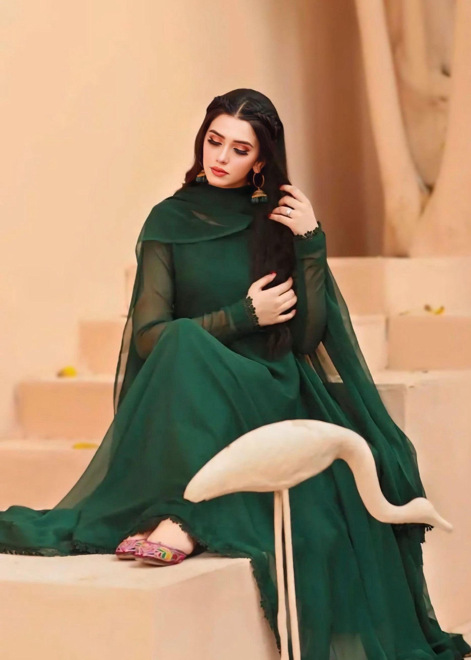 Anabiya Riwaaj anarkali Bottle Green Women 2pcs