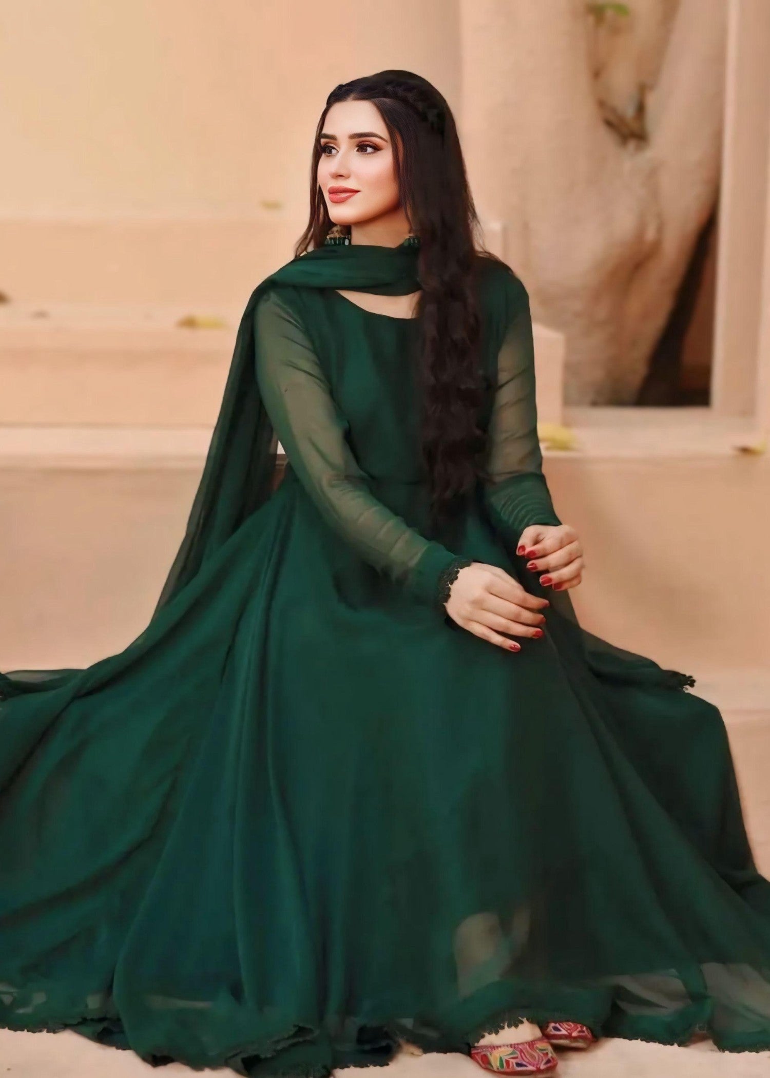 Anabiya Riwaaj anarkali Bottle Green Women 2pcs