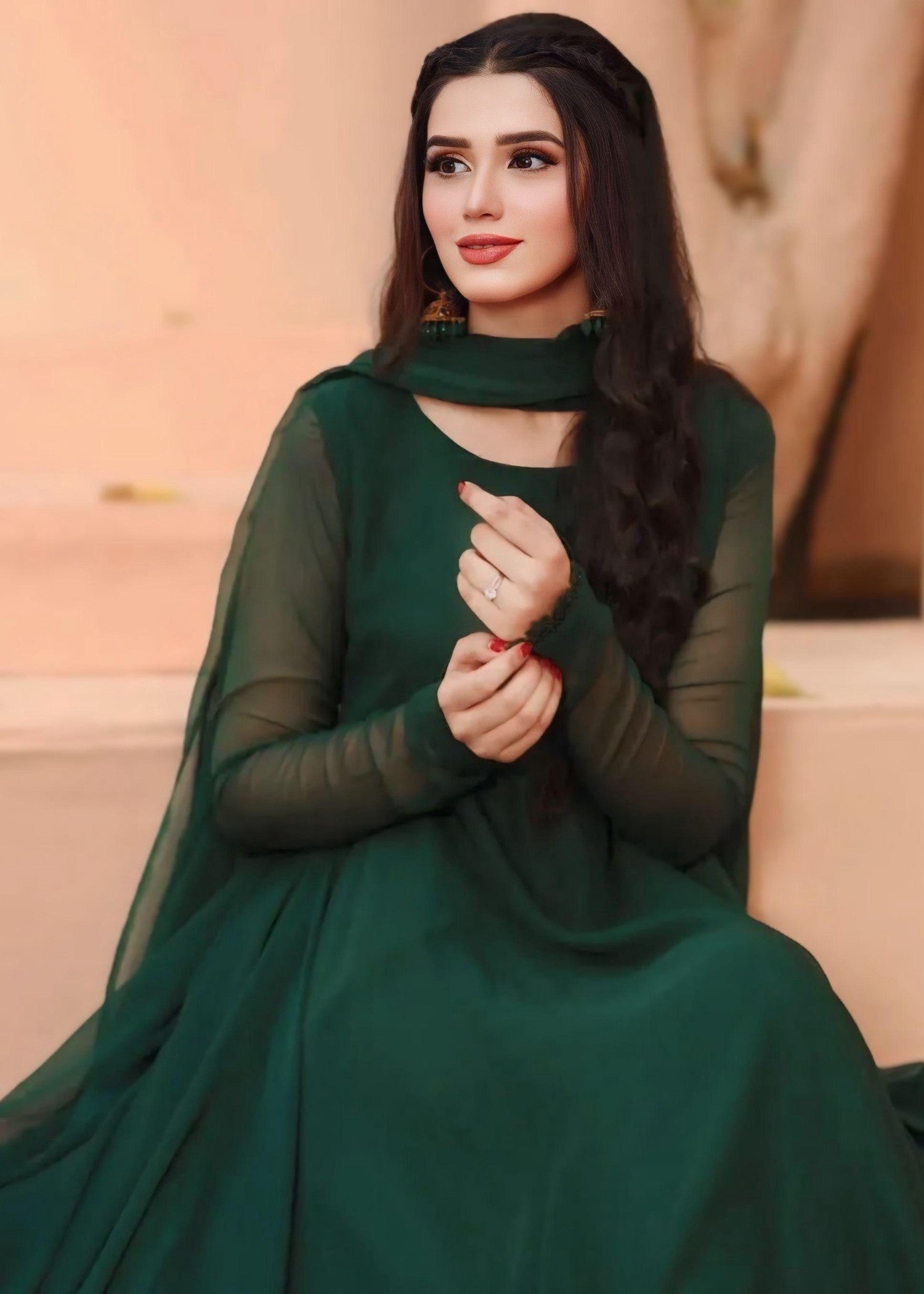 Anabiya Riwaaj anarkali Bottle Green Women 2pcs