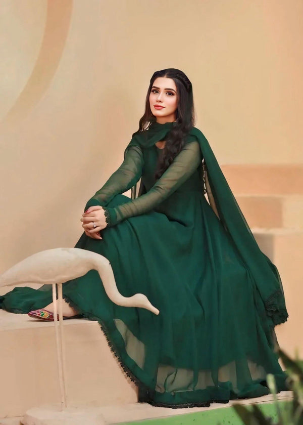 Anabiya Riwaaj anarkali Bottle Green Women 2pcs