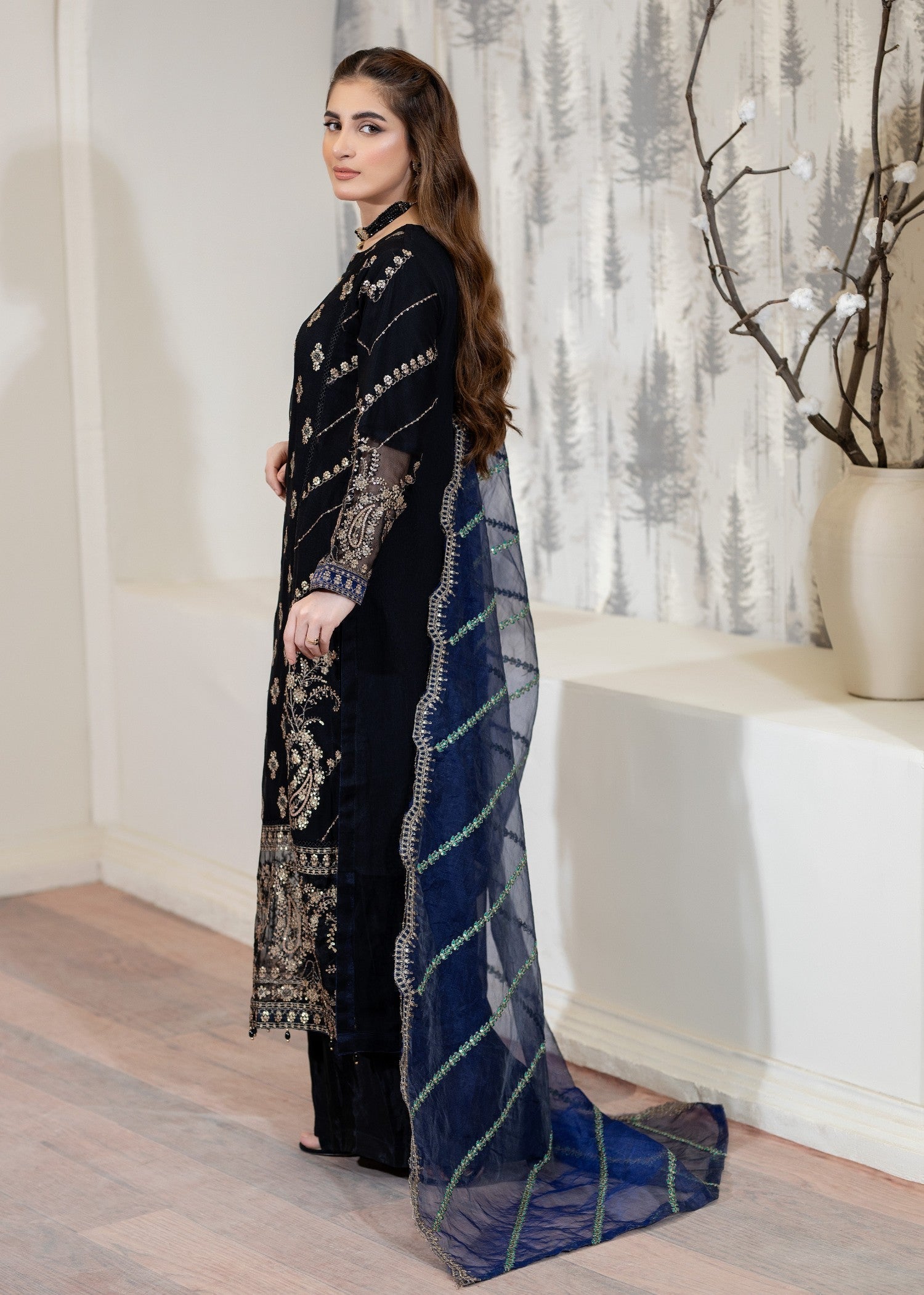 Pehnawa By Bin Akram’s Oceanic Aura BLK CHIFFON Women 3pcs