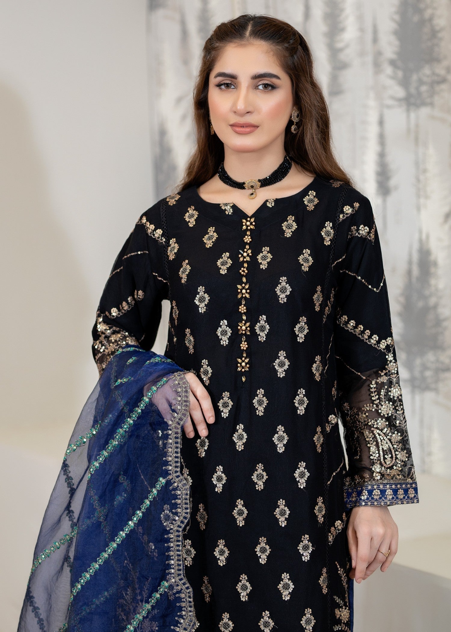 Pehnawa By Bin Akram’s Oceanic Aura BLK CHIFFON Women 3pcs