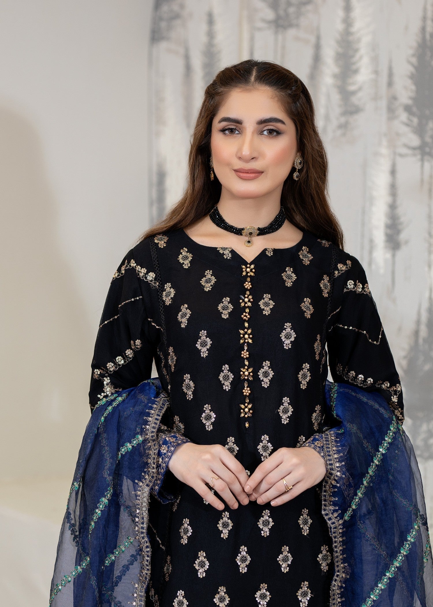 Pehnawa By Bin Akram’s Oceanic Aura BLK CHIFFON Women 3pcs