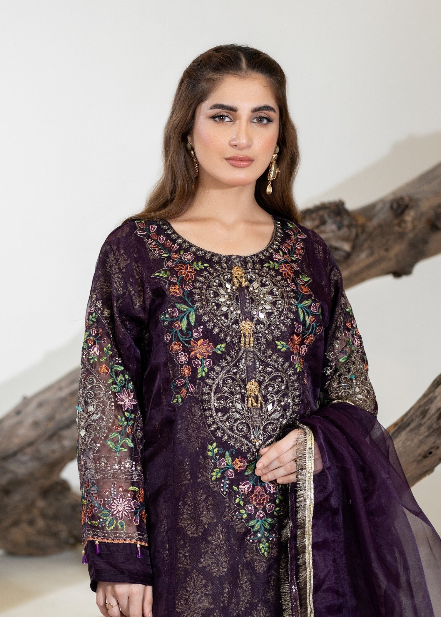 Pehnawa By Bin Akram’s Plum Aura Organza Women 3pcs