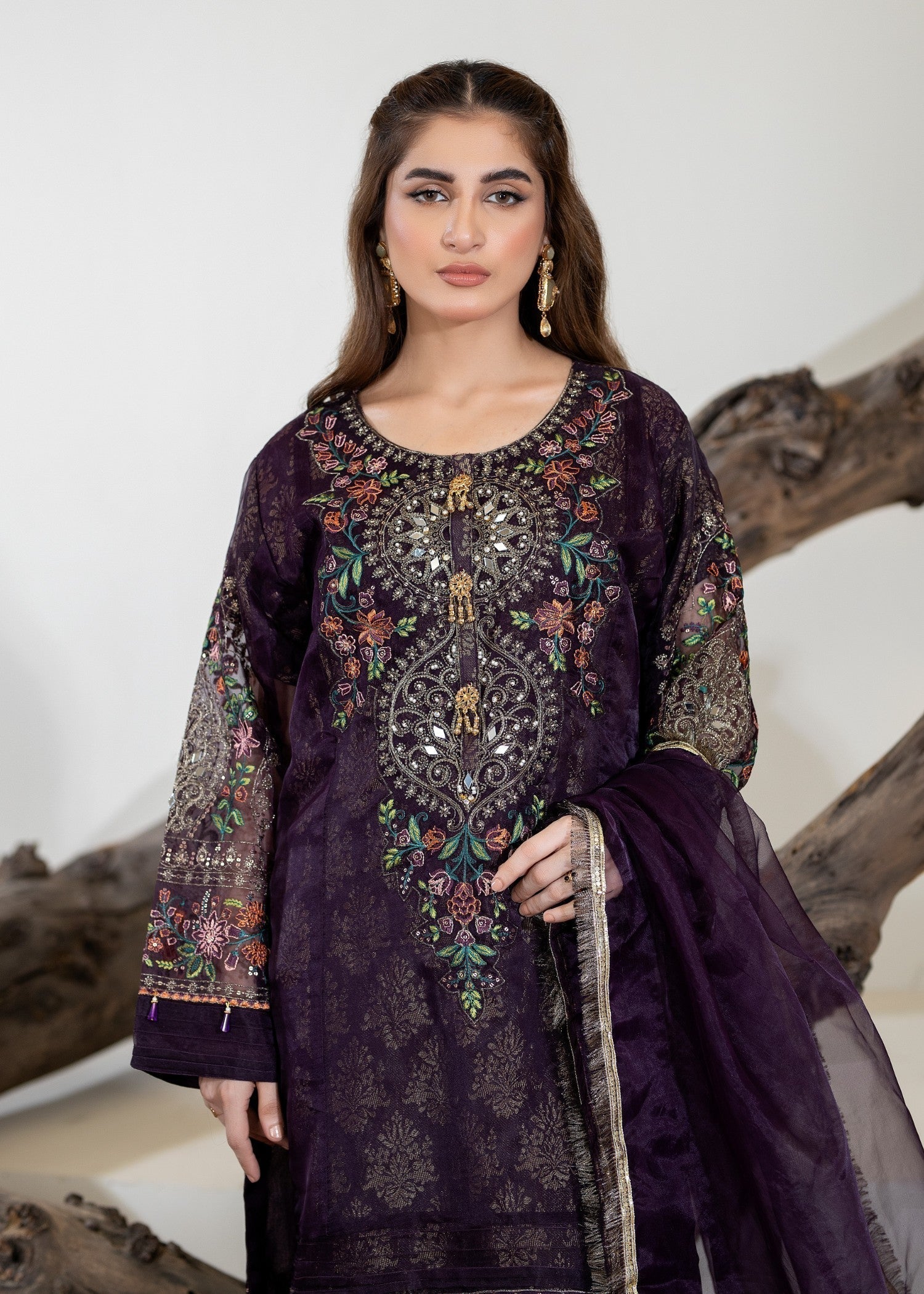 Pehnawa By Bin Akram’s Plum Aura Organza Women 3pcs