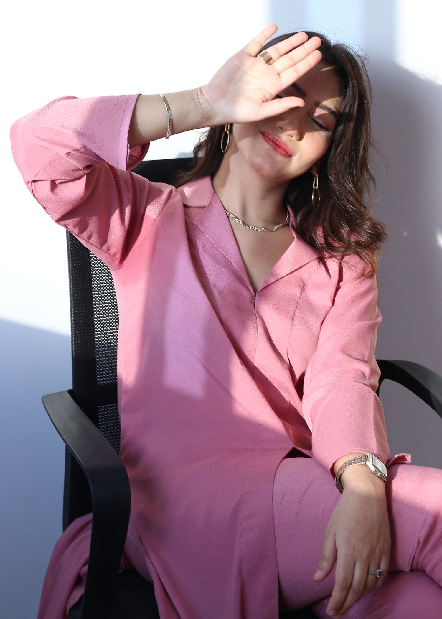 Zauk Flamingo Pink Two Piece Dress Women 2pcs