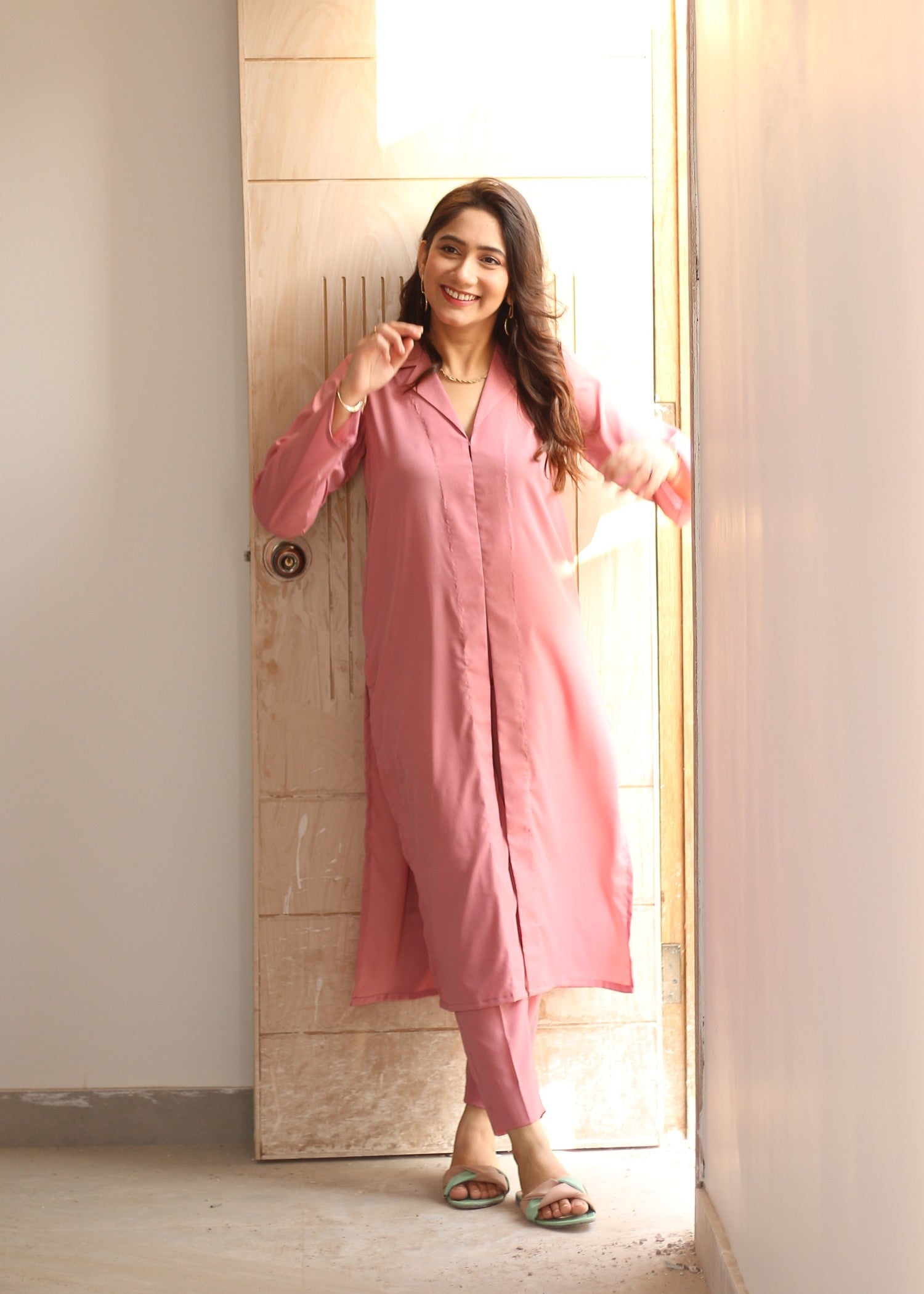 Zauk Flamingo Pink Two Piece Dress Women 2pcs