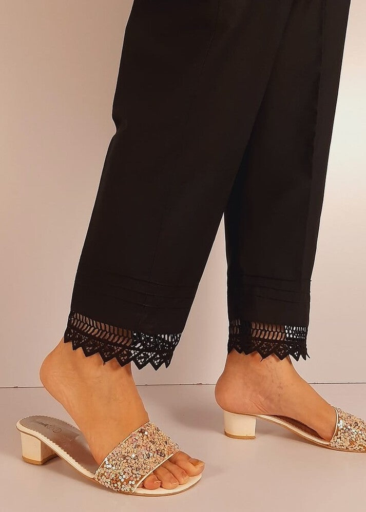 Zardi Cotton Trouser With Bottom Lace Black ZT544 Women 1pcs