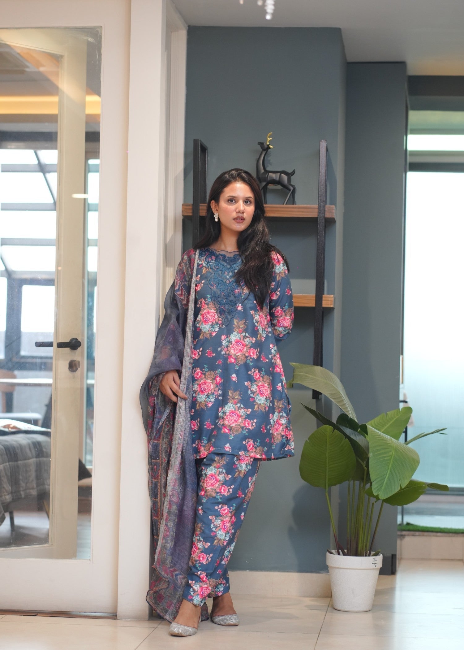 OR COUTURE BY RAMSHA OBAID Navy Bouquet – Embroidered Slub Khaddar PRET Women 3pcs