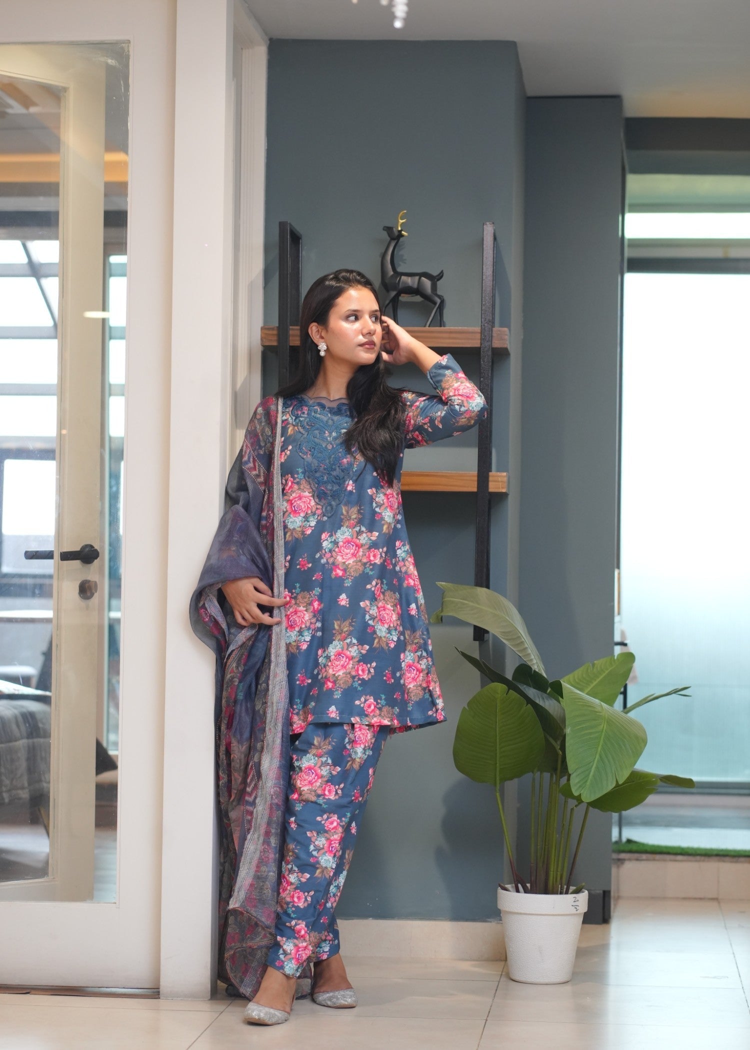 OR COUTURE BY RAMSHA OBAID Navy Bouquet – Embroidered Slub Khaddar PRET Women 3pcs