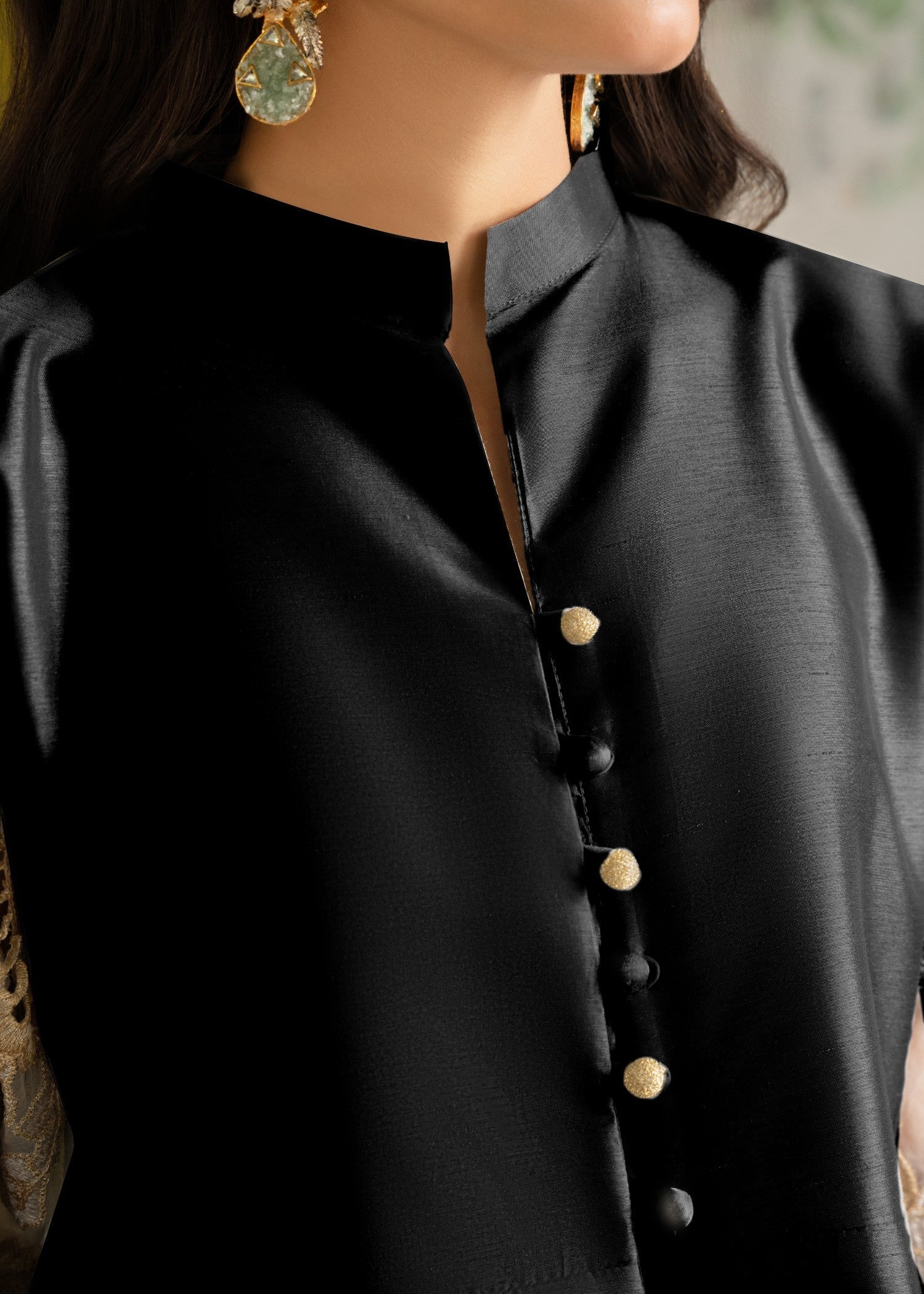 Alyssa ALL013 B BLACK RAW SILK PISHWAS SET Women 3pcs