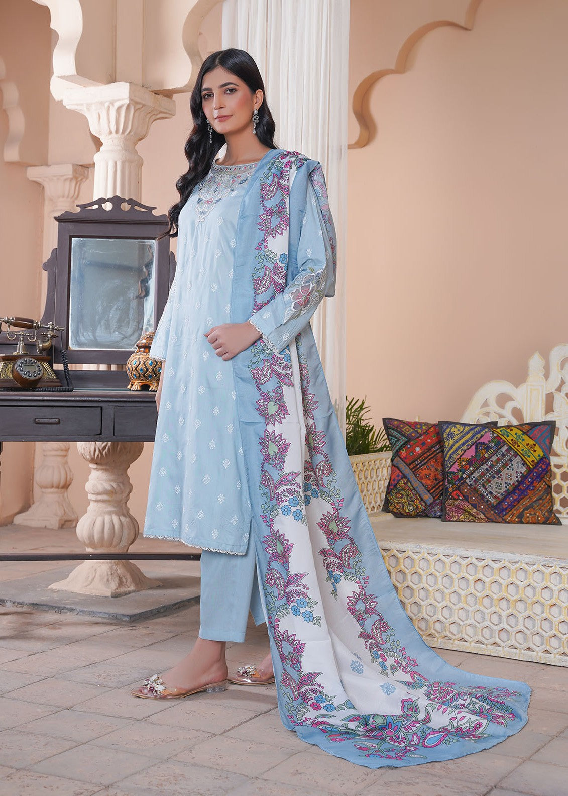Madame Embroidered Linen Suit 7034 Women 3pcs