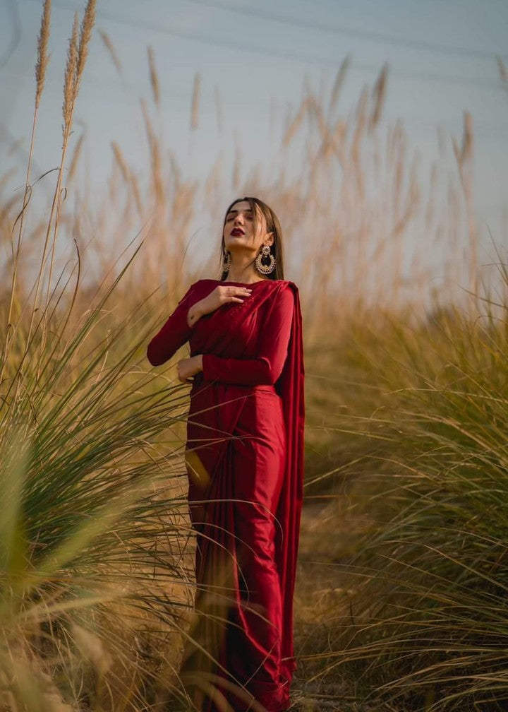 Anabiya dastoor anchal cherry red Women 2pcs