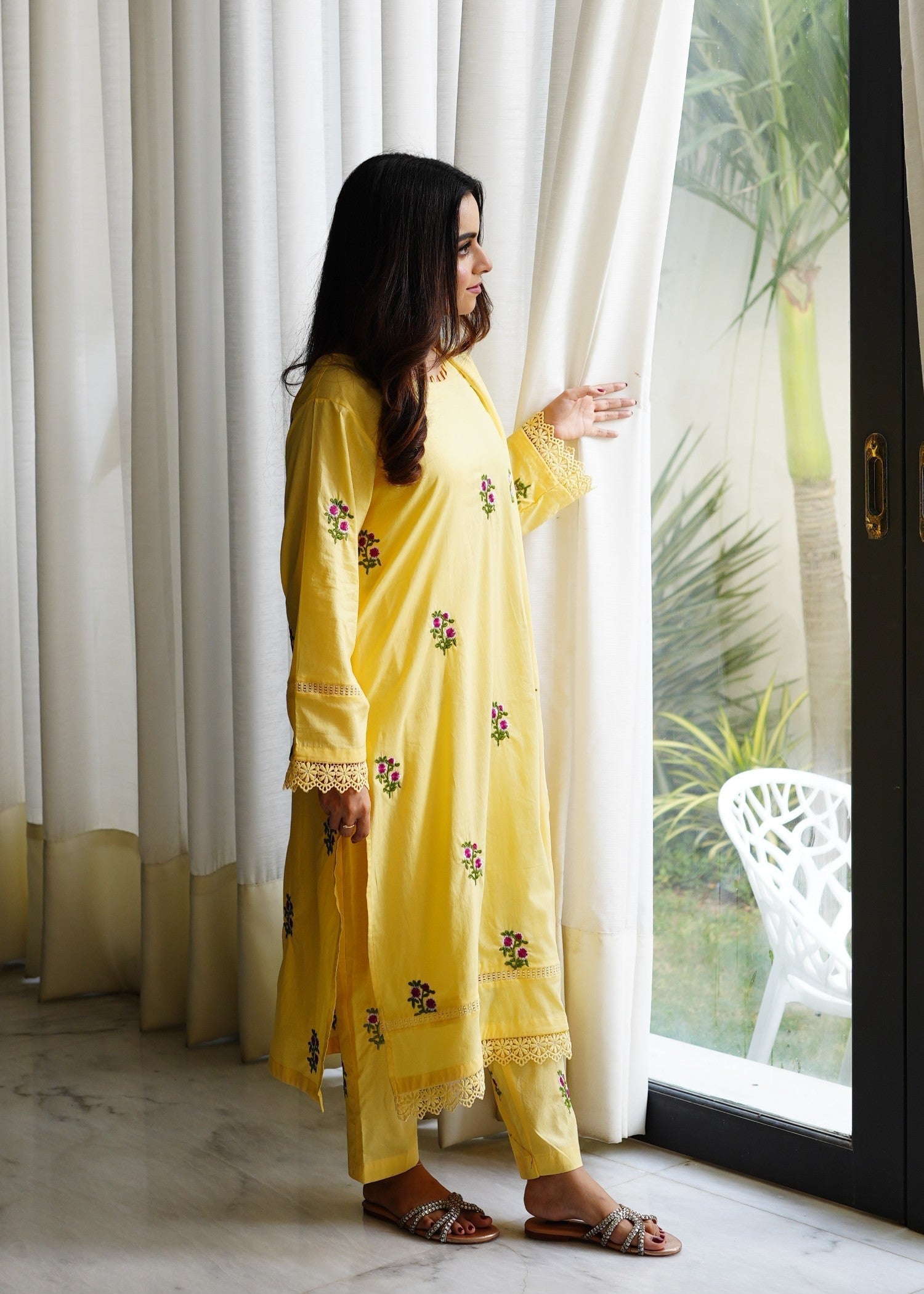 Present Clothing Embroidered Yellow Women 3pcs