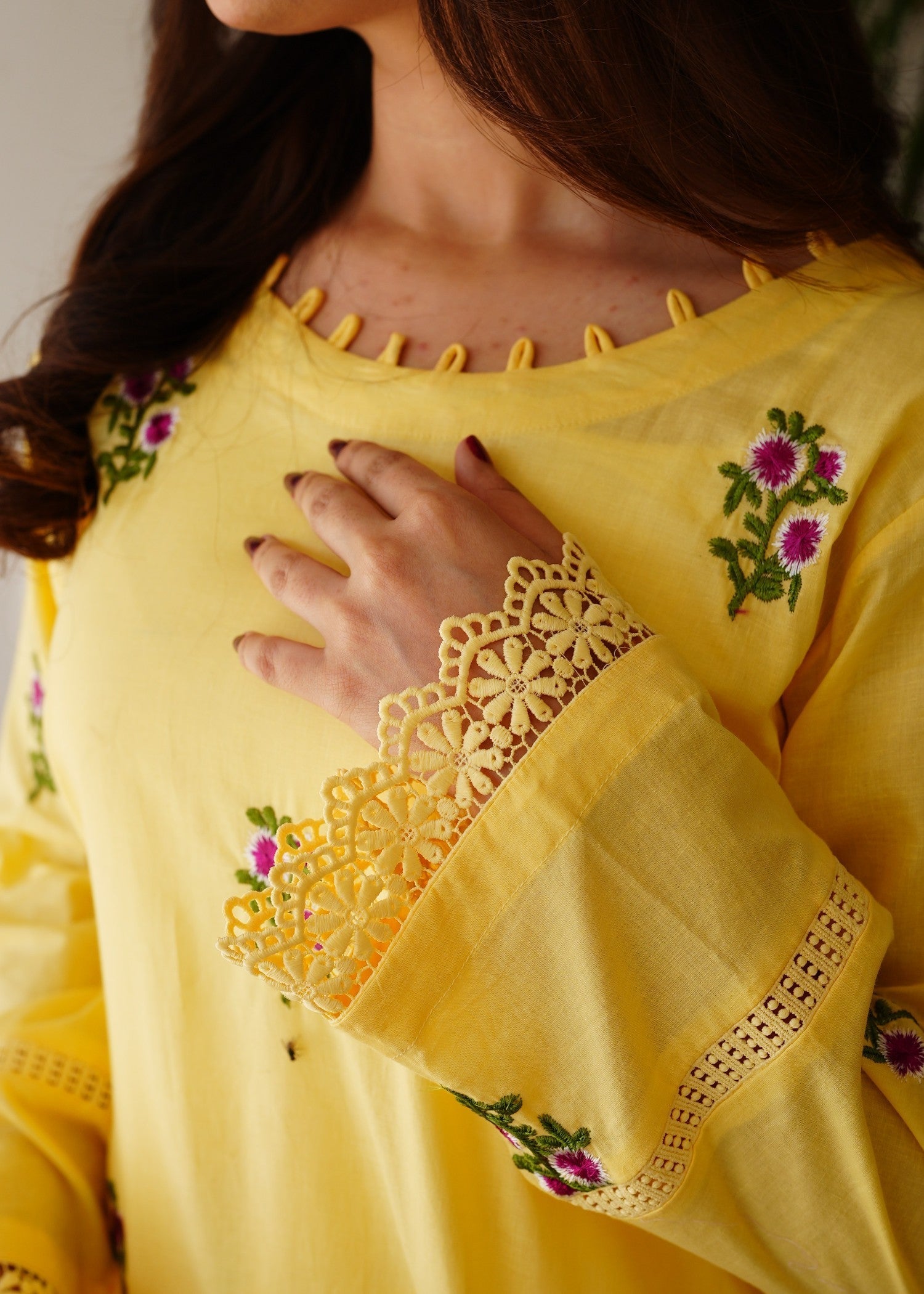 Present Clothing Embroidered Yellow Women 3pcs