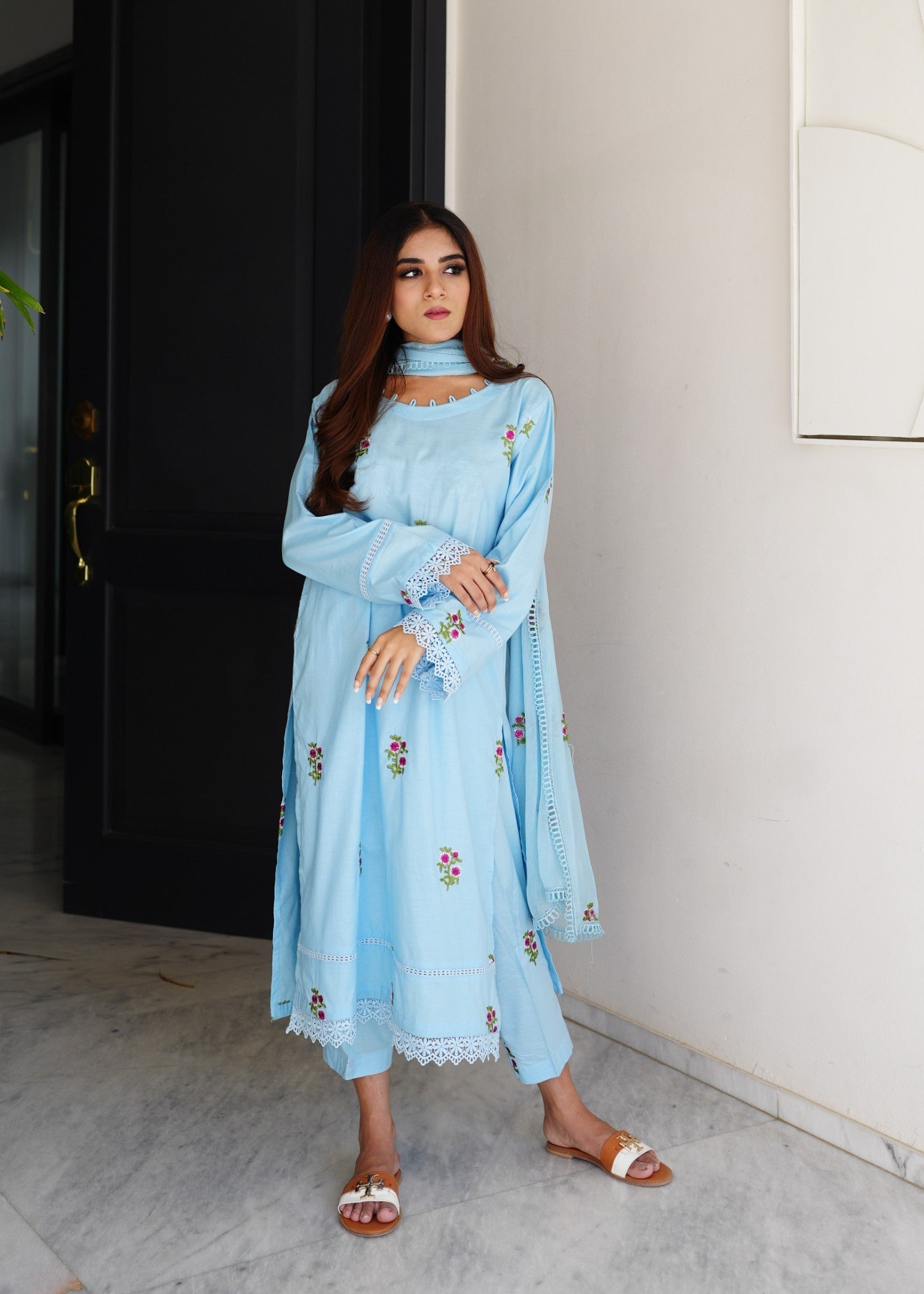 Present Clothing Embroidered Blue Women 3pcs