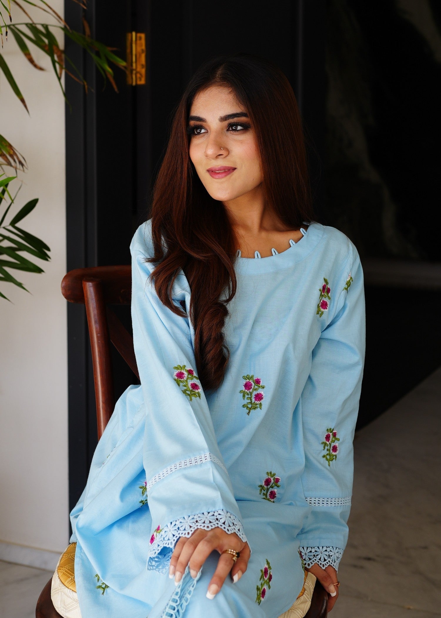 Present Clothing Embroidered Blue Women 3pcs