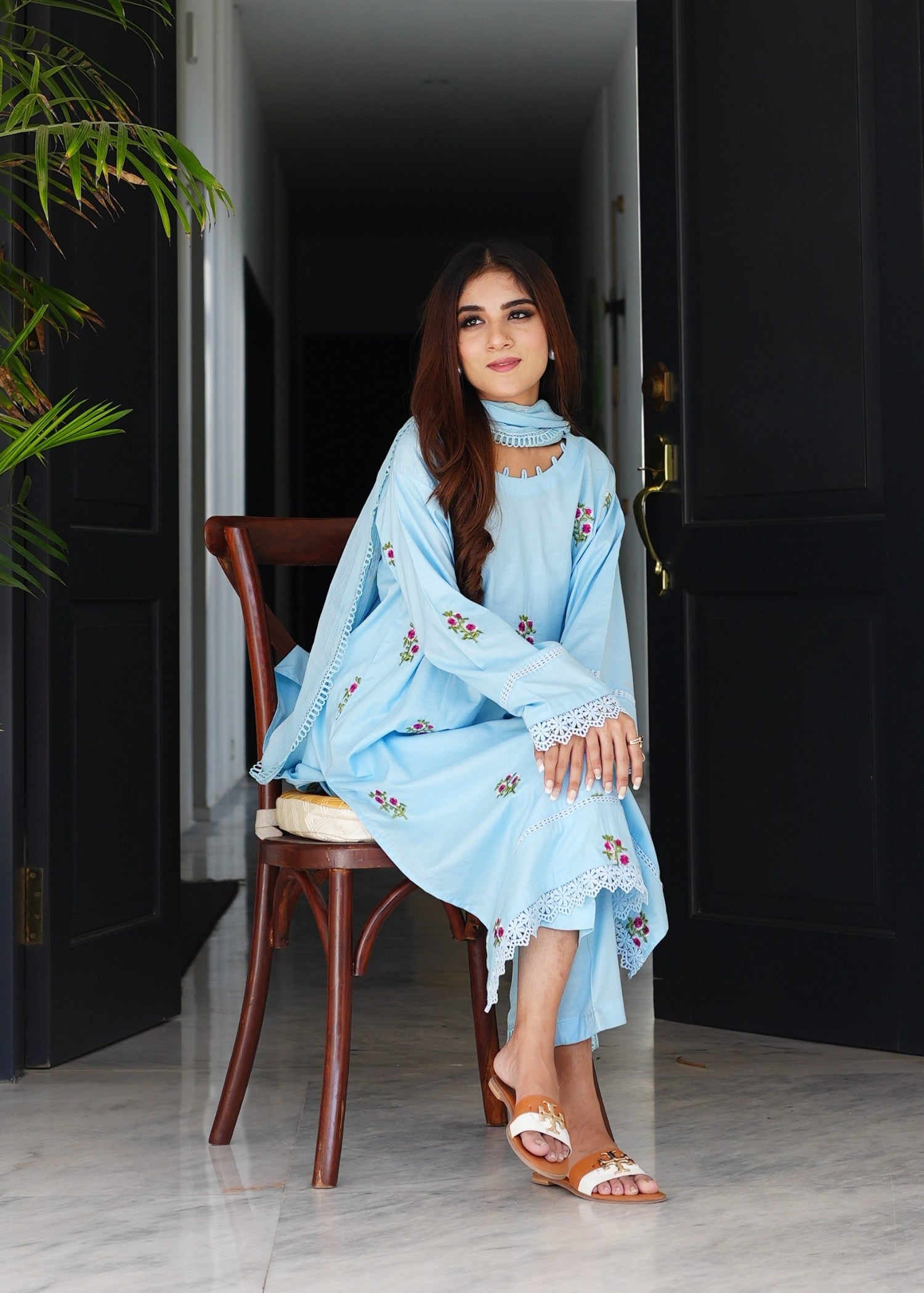 Present Clothing Embroidered Blue Women 3pcs