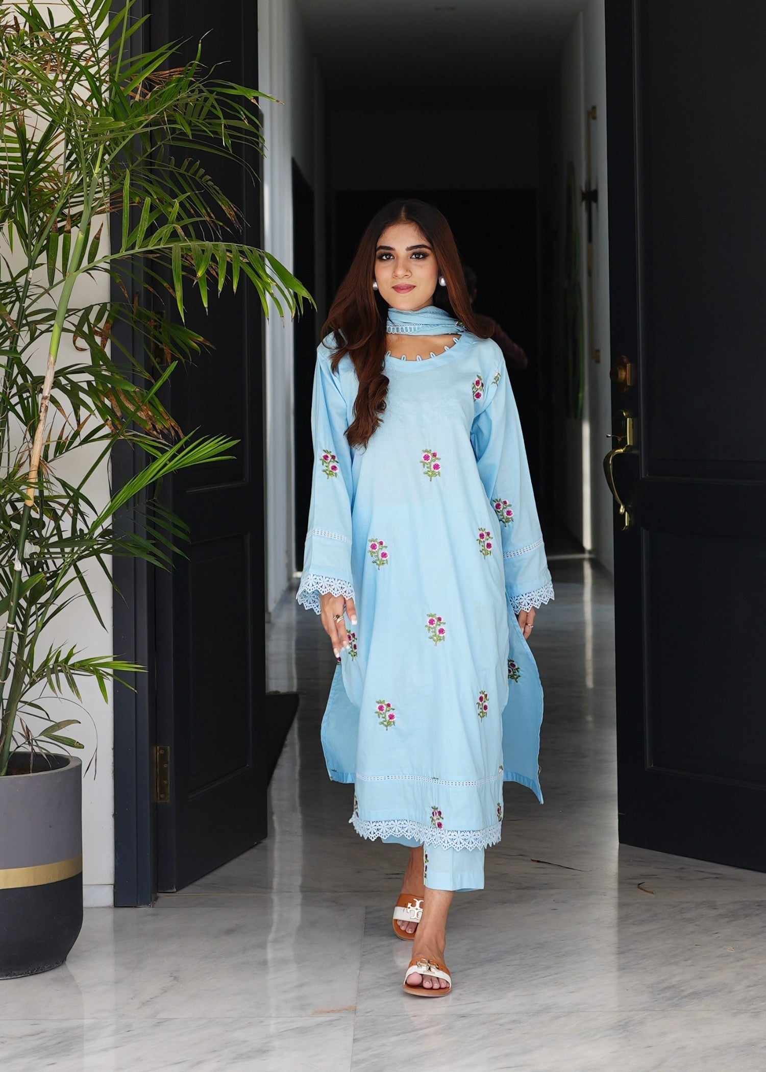 Present Clothing Embroidered Blue Women 3pcs