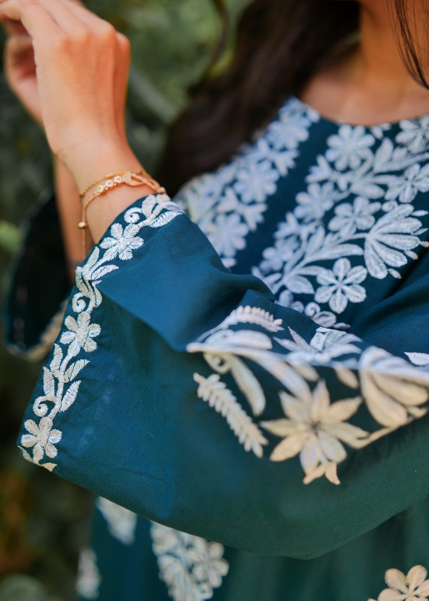 Present Clothing Embroidered Dress Teal Women 2pcs